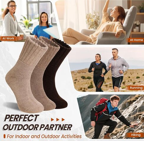 Eyean Merino Wool Socks Thermal Winter Ski Warm Thick Cozy Boot Hiking Socks for Women Men 3 Pairs in Kuwait