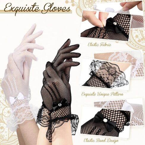 Cuffbow Women Lace Gloves Tea Party قفازات قصيرة أنيقة للسيدات معصم زفاف عتيقة in Saudi Arabia