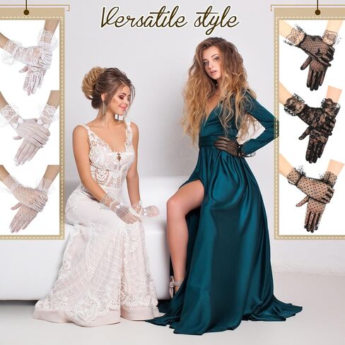 Cuffbow Women Lace Gloves Tea Party قفازات قصيرة أنيقة للسيدات معصم زفاف عتيقة in Saudi Arabia