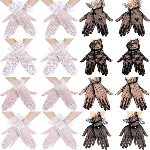 Cuffbow Women Lace Gloves Tea Party قفازات قصيرة أنيقة للسيدات معصم زفاف عتيقة in Saudi Arabia