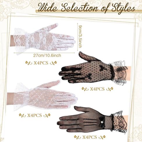 Cuffbow Women Lace Gloves Tea Party قفازات قصيرة أنيقة للسيدات معصم زفاف عتيقة in Saudi Arabia