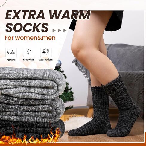 Eyean Merino Wool Socks Thermal Winter Ski Warm Thick Cozy Boot Hiking Socks for Women Men 3 Pairs in Kuwait