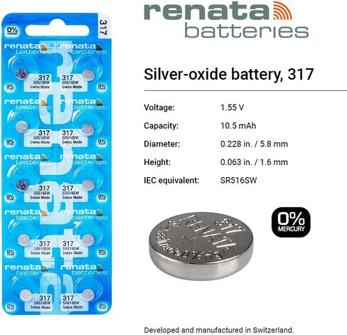 بطاريات Renata 317 SR516SW - 1.55 فولت أكسيد الفضة 317 بطارية ساعة (عدد 2) in Saudi Arabia