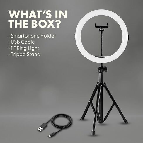 SQUATZ 11 بوصة LED 12 وات ضوء حلقة سيلفي مع تحكم سلكي، 3 أوضاع ألوان، 10 مستويات سطوع، حامل ثلاثي القوائم مع 6 أقسام، حامل هاتف، مستويات سطوع قابلة للتعديل للمؤثرين، يوتيوب، تيك توك in Saudi Arabia