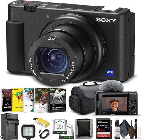 Sony ZV-1 Digital Camera White (DCZV1/W), 64GB Memory Card, Photo Software, NP-BX1, Card Reader, LED Light, HDMI Cable, Deluxe Soft Bag, Charger, Flex Tripod, and More in Saudi Arabia