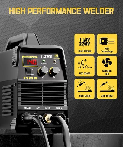 HZXVOGEN 200Amp AC/DC Aluminum TIG Welder with Pulse 4 in 1 Multiprocess Welding Machine Dual Voltage 110V/220V IGBT Inverter HF TIG/TIG/Stick/Arc/Spot Welder Machine in Saudi Arabia