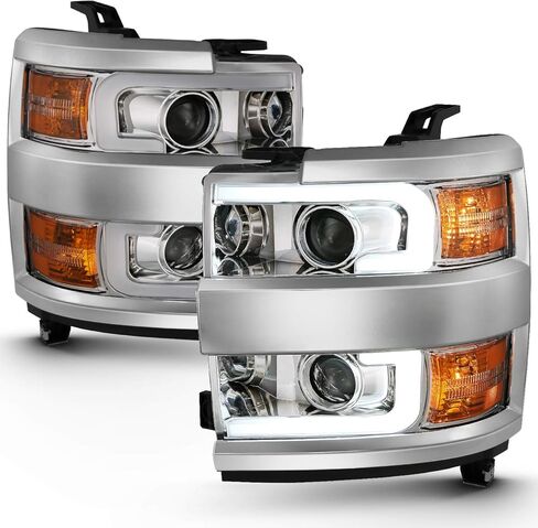Amerilite لعام 2015-2019 Chevy Silverado 2500HD 3500HD Truck Truck Chrome Quad Projector مصابيح أمامية مع مجموعة استبدال أنبوب LED مزدوجة - Side Prastenger and Driver Side in Saudi Arabia