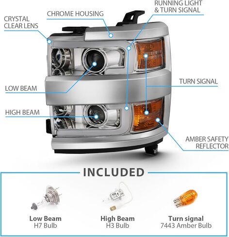 Amerilite لعام 2015-2019 Chevy Silverado 2500HD 3500HD Truck Truck Chrome Quad Projector مصابيح أمامية مع مجموعة استبدال أنبوب LED مزدوجة - Side Prastenger and Driver Side in Saudi Arabia