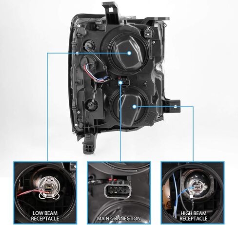 Amerilite لعام 2015-2019 Chevy Silverado 2500HD 3500HD Truck Truck Chrome Quad Projector مصابيح أمامية مع مجموعة استبدال أنبوب LED مزدوجة - Side Prastenger and Driver Side in Saudi Arabia