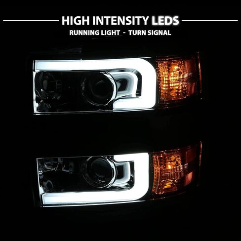 Amerilite لعام 2015-2019 Chevy Silverado 2500HD 3500HD Truck Truck Chrome Quad Projector مصابيح أمامية مع مجموعة استبدال أنبوب LED مزدوجة - Side Prastenger and Driver Side in Saudi Arabia
