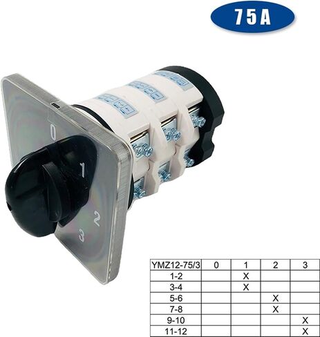 75A Cam Switch Silver Contact 0-3 Position 3 Poles Level Rotary Changeover Switches 12 Terminals YMZ12-75/3 in Saudi Arabia