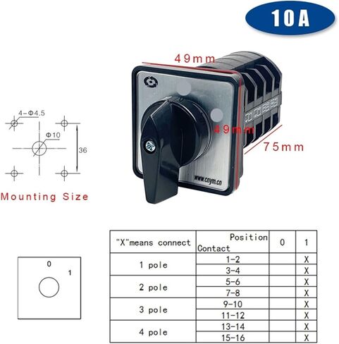 LW8-10/4 Electrical Changeover Rotary Cam Switch 4 Poles 10A 380V 16 Terminals 3 Positions Sliver Contact 10amp(01234) in Saudi Arabia