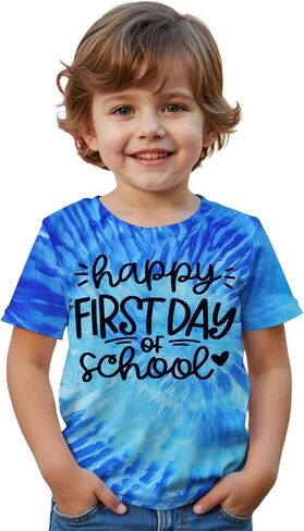 اليوم الأول من قميص المدرسة للأطفال الأولاد العودة إلى المدرسة Toddler Toddler Funny Tie Dye Graphic Tee Short Sleeve Top in Saudi Arabia