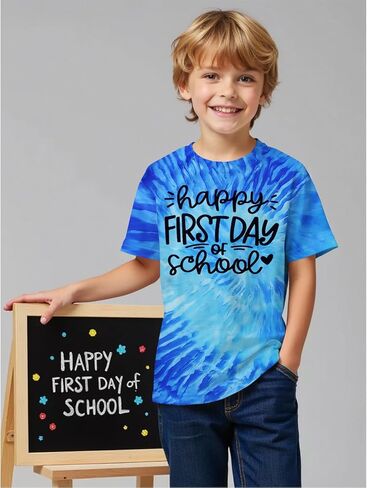 اليوم الأول من قميص المدرسة للأطفال الأولاد العودة إلى المدرسة Toddler Toddler Funny Tie Dye Graphic Tee Short Sleeve Top in Saudi Arabia