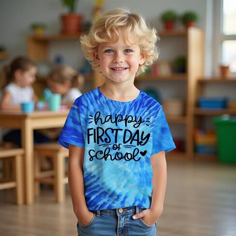 اليوم الأول من قميص المدرسة للأطفال الأولاد العودة إلى المدرسة Toddler Toddler Funny Tie Dye Graphic Tee Short Sleeve Top in Saudi Arabia