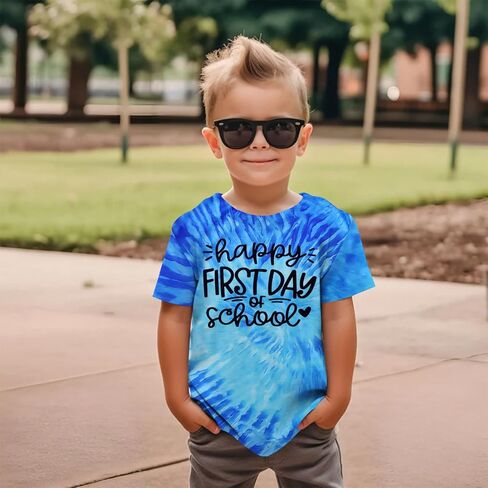 اليوم الأول من قميص المدرسة للأطفال الأولاد العودة إلى المدرسة Toddler Toddler Funny Tie Dye Graphic Tee Short Sleeve Top in Saudi Arabia
