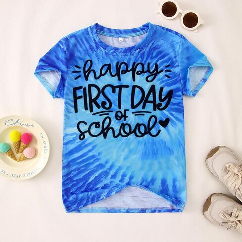 اليوم الأول من قميص المدرسة للأطفال الأولاد العودة إلى المدرسة Toddler Toddler Funny Tie Dye Graphic Tee Short Sleeve Top in Saudi Arabia