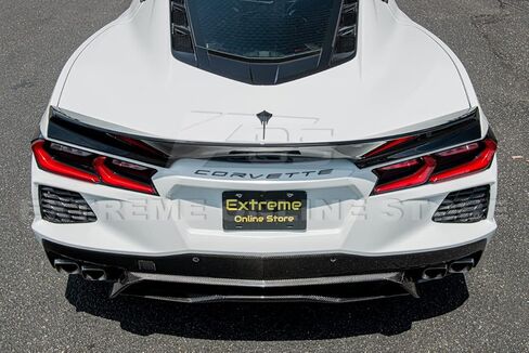 Replacement for 2020-Present Chevrolet Corvette C8 Models | Performance Track Ducktail Style ABS Plastic - Painted Glossy Black Rear Trunk Lid Wing Spoiler in Kuwait