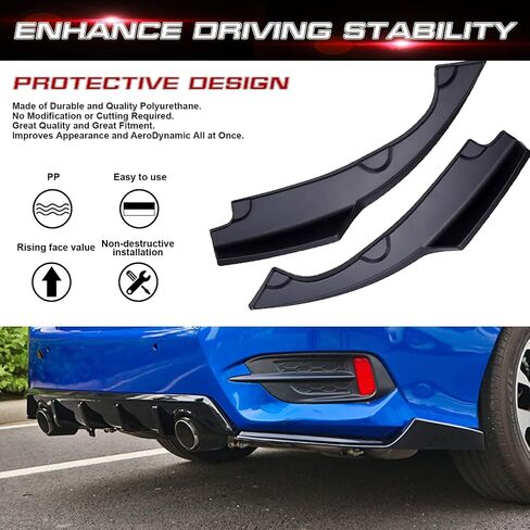 Xotic Tech Rear Bumper Lip Diffuser Splitter Canard Black, Compatible with Honda Civic 10th Gen 16-21 Sedan in Saudi Arabia