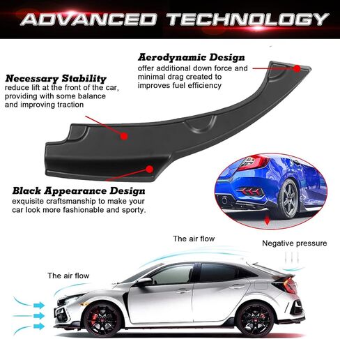 Xotic Tech Rear Bumper Lip Diffuser Splitter Canard Black, Compatible with Honda Civic 10th Gen 16-21 Sedan in Saudi Arabia