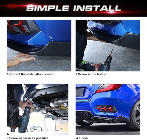 Xotic Tech Rear Bumper Lip Diffuser Splitter Canard Black, Compatible with Honda Civic 10th Gen 16-21 Sedan in Saudi Arabia
