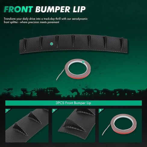 SCITOO 1PC Rear Lower Bumper Lip Diffuser Spoiler 7 Shark Fin Style Compatible Universal Rear Bumper Lip Glossy Carbon Look (PP) Plastic Spoiler in Saudi Arabia