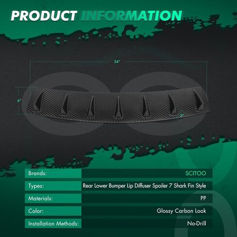 SCITOO 1PC Rear Lower Bumper Lip Diffuser Spoiler 7 Shark Fin Style Compatible Universal Rear Bumper Lip Glossy Carbon Look (PP) Plastic Spoiler in Saudi Arabia