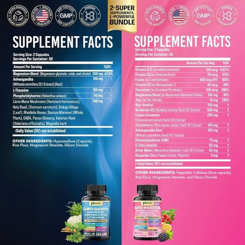 Cortisol & Myo-Inositol Supplement Bundle, Soothe & Smooth Bundle, 13-in-1 Cortisol Balance, Magnesium, Ashwagandha, L-Theanine, D-Chiro Inositol, Folate, Berberine, Chasteberry (150 Capsules) in Saudi Arabia