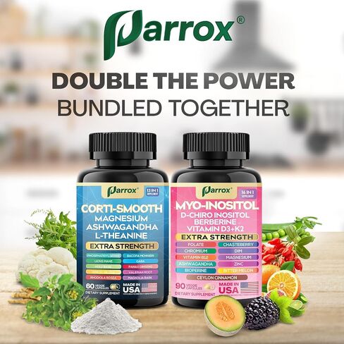 Cortisol & Myo-Inositol Supplement Bundle, Soothe & Smooth Bundle, 13-in-1 Cortisol Balance, Magnesium, Ashwagandha, L-Theanine, D-Chiro Inositol, Folate, Berberine, Chasteberry (150 Capsules) in Saudi Arabia