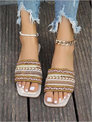 Verdusa Women's Slip On Flat Sandals Summer Outdoor Square Open Toe Slide Sandals in Saudi Arabia