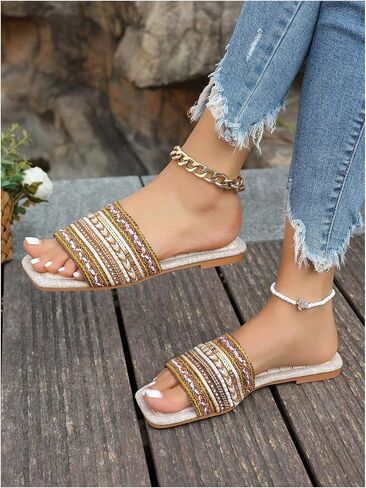 Verdusa Women's Slip On Flat Sandals Summer Outdoor Square Open Toe Slide Sandals in Saudi Arabia