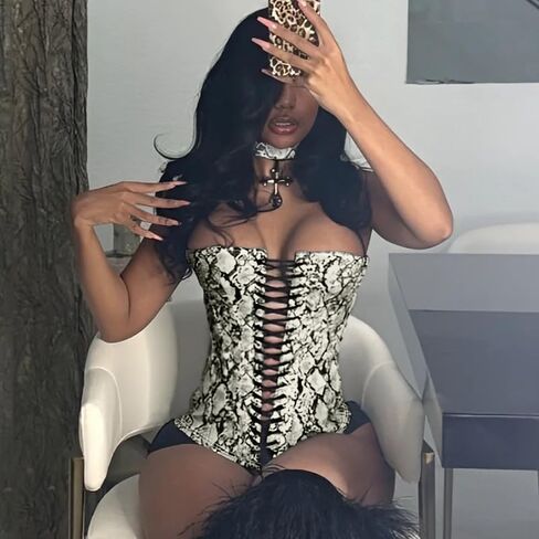 Molilove Womens Faux Leather Top Sexy Animals Print Bustier Corset Strapless Bandeau Sleeveless Party Crop Tube Top in Saudi Arabia