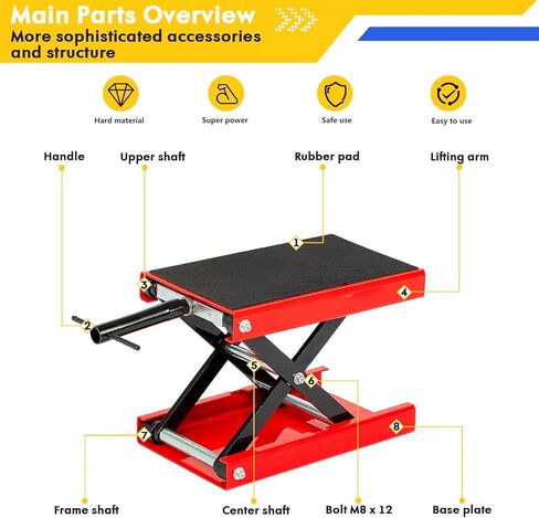 جاك لرفع الدراجات النارية مقص 1100 رطل من المقص للدراجة الترابية ATV Scooter القابلة للتعديل من 3.25 "إلى 13.25" ، أحمر in Kuwait