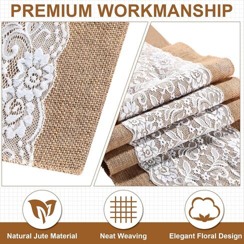 Chumia 12 Pcs Burlap Lace Table Runner 12" x 72" Bulk Jute Lace on Burlap Runners Rustic Farmhouse Hessian Table Cloth for Western Country Wedding Reception Engagement Birthday Party Table Table Decor in Saudi Arabia