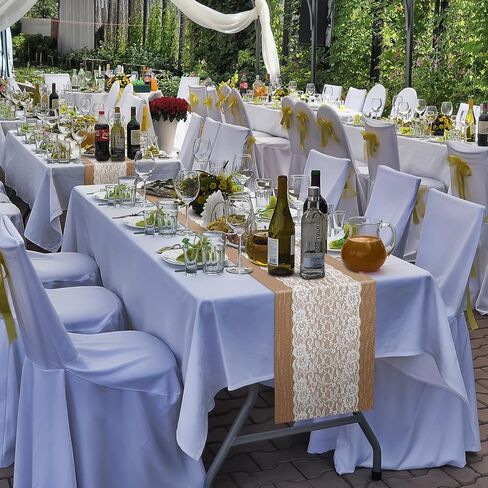 Chumia 12 Pcs Burlap Lace Table Runner 12" x 72" Bulk Jute Lace on Burlap Runners Rustic Farmhouse Hessian Table Cloth for Western Country Wedding Reception Engagement Birthday Party Table Table Decor in Saudi Arabia