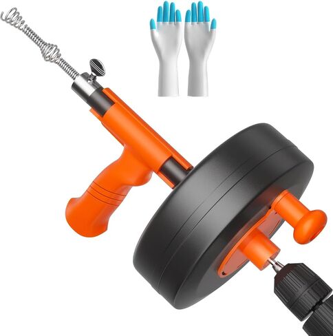 Drain Snake, Drain Auger With Drill Adapter, 50ft Heavy Duty Flexible Sink Steel Drum and Plumbing unblocking Snake, Glvoes and Storage Bag in Saudi Arabia