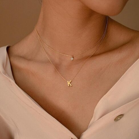 Layered Initial Necklaces for Women, 14k Gold Plated Letter Necklace Set Dainty Gold Initial Necklace Stack Cute Layering Choker Necklaces for Women Trendy Fashion Jewelry in Kuwait