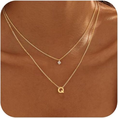 Layered Initial Necklaces for Women, 14k Gold Plated Letter Necklace Set Dainty Gold Initial Necklace Stack Cute Layering Choker Necklaces for Women Trendy Fashion Jewelry in Kuwait