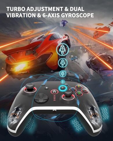 Bcofo Bluetooth Wireless Mobile Gaming Controller for PC/iPhone/Android/Switch/Laptop/Steam, Programmable Game Gamepad with Phone Clip for Gamer, with RGB Lighting Effect/Turbo/Vibration/6-Axis Gyro in Kuwait