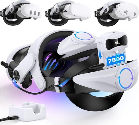 Head Strap for Quest 3/3S & Quest 2 with 15000 mAh Battery, Comfor VR Accessory with 2 Adjustable Knobs to Adjust for Head Fit, Elite Strap with Battery & Charging Station for Extended 7H of Playtime in Saudi Arabia