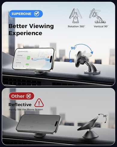 SUPERONE Car Phone Mount for Magsafe, Vacuum Suction Cup Phone Mount, 360° Adjustable Car Phone Holder, Car Accessories for iPhone Series & All Car Models & Gym/Mirror/Shower/Smooth Surface in Kuwait