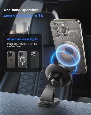SUPERONE Car Phone Mount for Magsafe, Vacuum Suction Cup Phone Mount, 360° Adjustable Car Phone Holder, Car Accessories for iPhone Series & All Car Models & Gym/Mirror/Shower/Smooth Surface in Kuwait