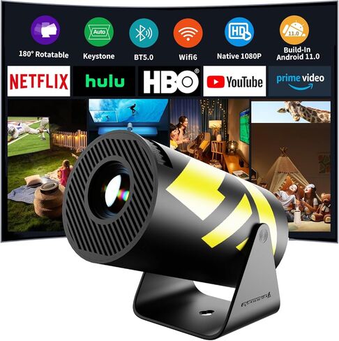 Hy300 Pro Portable Mini Projector مع WiFi 6 و Bluetooth 5.0 Smart Projector 1080p Projector Video Decode 4K مع Android 11.0 180 ° Rotatable Keystone Movie in Kuwait