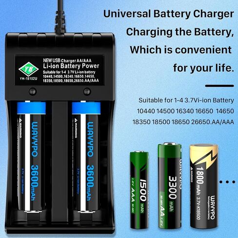 WAVYPO 18650 Battery Charger, 4-Bay Universal Smart Charger for Lithium ion Battery 10440 14500 16340 16650 14650 18350 18500 AA AAA (Charger Only) in Kuwait