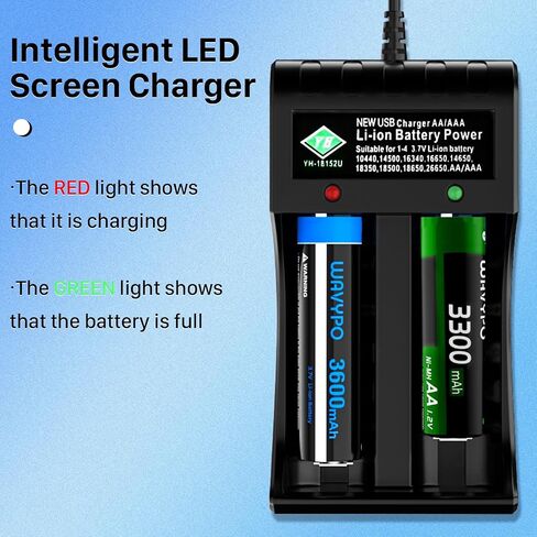 WAVYPO 18650 Battery Charger, 4-Bay Universal Smart Charger for Lithium ion Battery 10440 14500 16340 16650 14650 18350 18500 AA AAA (Charger Only) in Kuwait