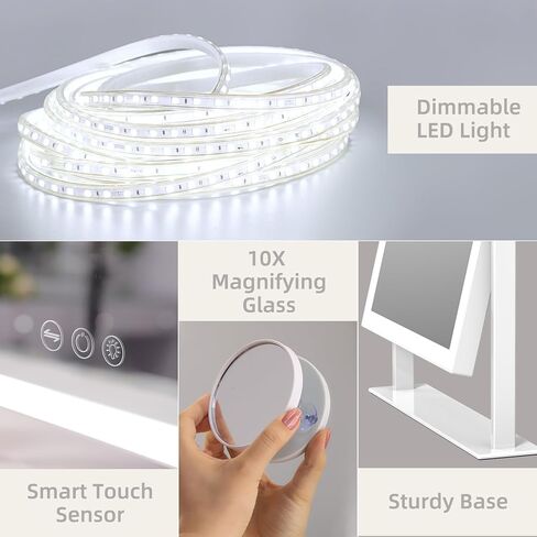 مرآة مكياج من ميسافانيتي مع أضواء، مرآة مكياج هوليوود، مرآة مكياج مع إضاءة وتكبير 10X ومكبر صوت، تصميم 9 مصابيح للتحكم باللمس و3 أوضاع إضاءة ملونة in Kuwait