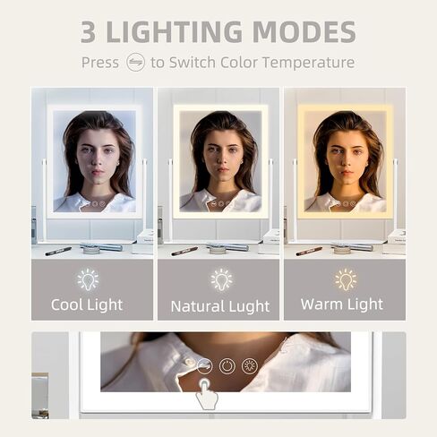 مرآة مكياج من ميسافانيتي مع أضواء، مرآة مكياج هوليوود، مرآة مكياج مع إضاءة وتكبير 10X ومكبر صوت، تصميم 9 مصابيح للتحكم باللمس و3 أوضاع إضاءة ملونة in Kuwait