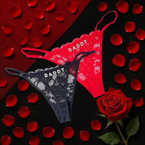 Custom Thong Ruffled T-Back G-String Women's Personalized Lace Underwear with Hand-Sewn Rhinestone Text in Saudi Arabia