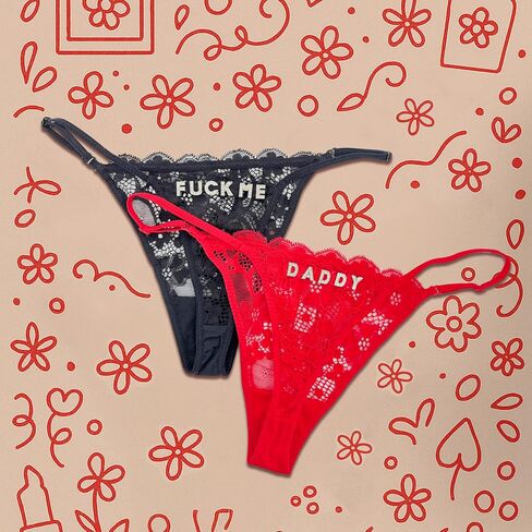 Custom Thong Ruffled T-Back G-String Women's Personalized Lace Underwear with Hand-Sewn Rhinestone Text in Saudi Arabia