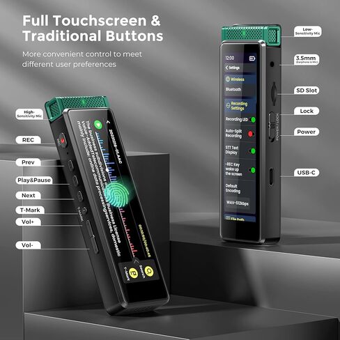 136GB Digital Voice Recorder with Playback, Innioasis R1 Full Touchscreen Voice Recorder with AI Intelligent Transcription and Bluetooth, Voice Activated Sound Audio Recorder Device with Mic (Silver) in Kuwait